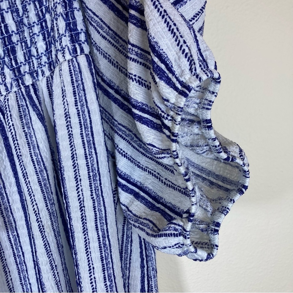 SHOL Los Angeles Blue White Stripe Smocked Peasant Top 3X - Picture 6 of 13